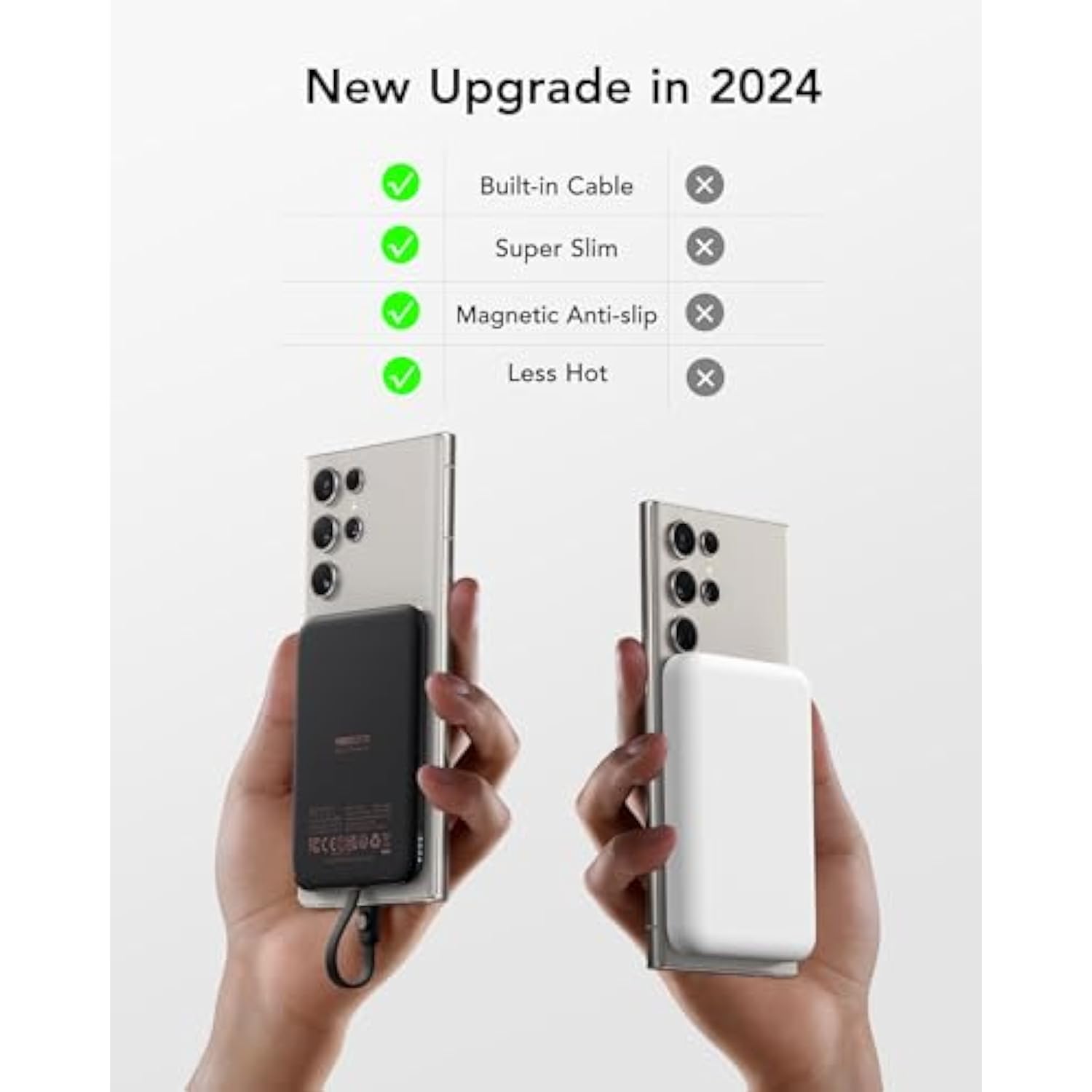 Slim Portable Charger, 5000Mah Lightweight Power Bank With Wired Usb C Cable, Ultra Thin Battery Pack Compatible With Iphone 15/Plus/Pro/Pro Max/Samsung/Android(Non-Wireless Charging), Black