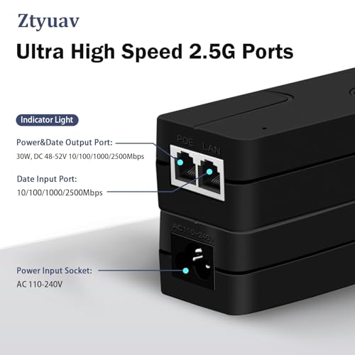 2.5G Poe+ Injector 30W Non-Poe To Poe Adapter With 2 Rj-45 Ports - 100/1000/2500Mbps, Ieee 802.3Af/At Compliant, Plug & Play, Distance Up To 100M (328 Ft.), Ideal For Ip Phones, Ip Camera