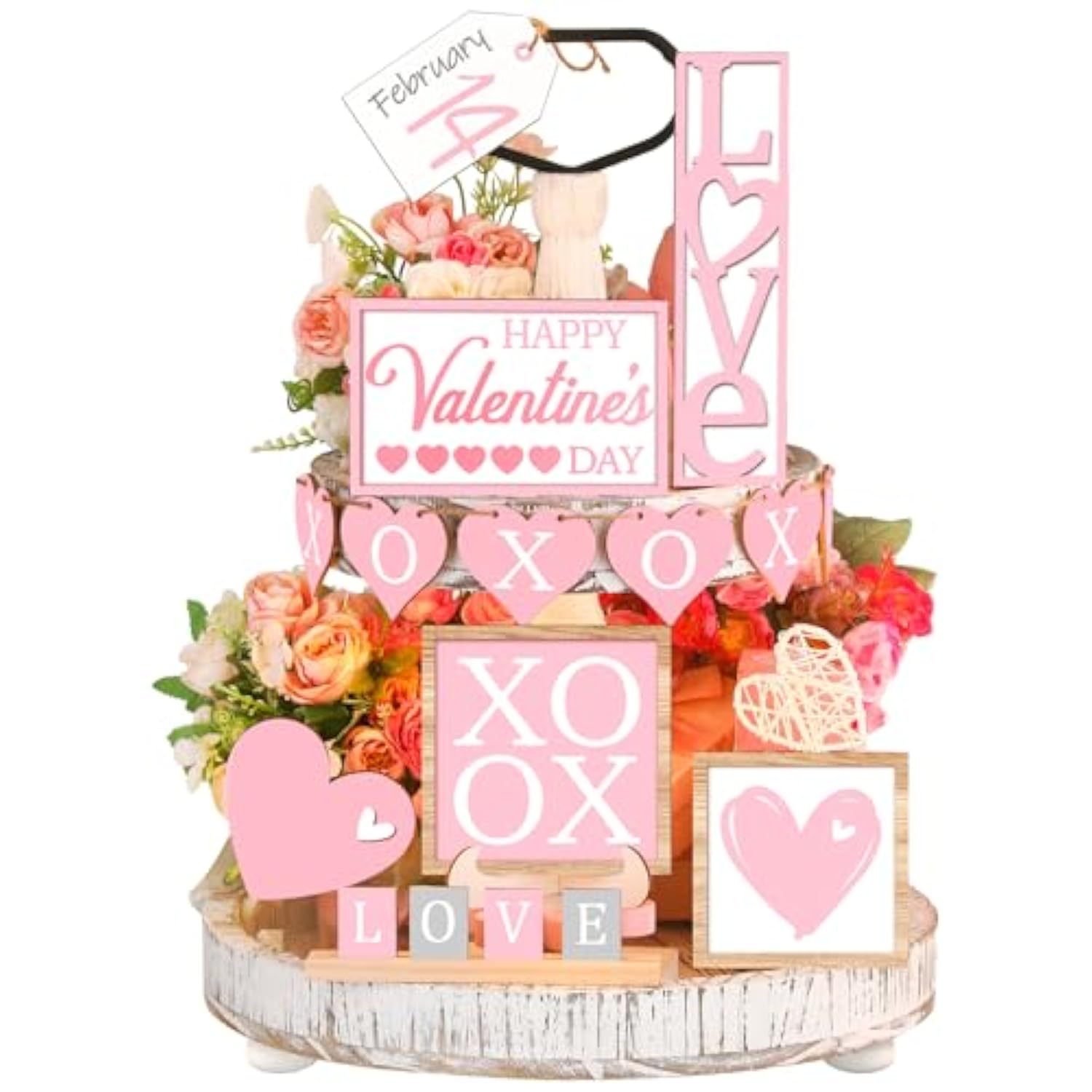 21 Pcs Valentine Tiered Tray Decor Set Valentine Table Decorations Conversation Heart Wooden Decoration Farmhouse Valentines Day Decorations Heart Wooden Signs For Home(Cute)