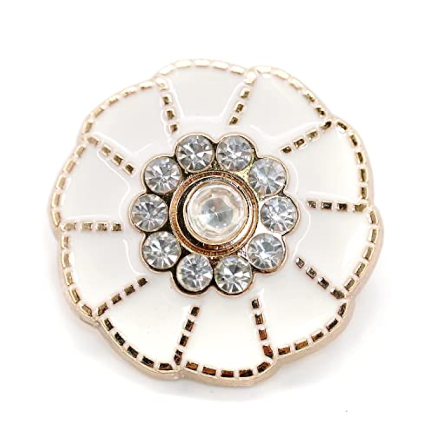 20 Pcs Flower Shape White Enamel Petals With Rhinestones Metal Sewing