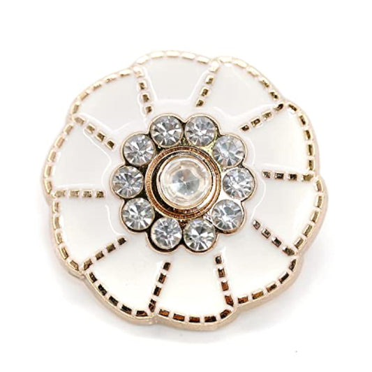 20 Pcs Flower Shape White Enamel Petals With Rhinestones Metal Sewing