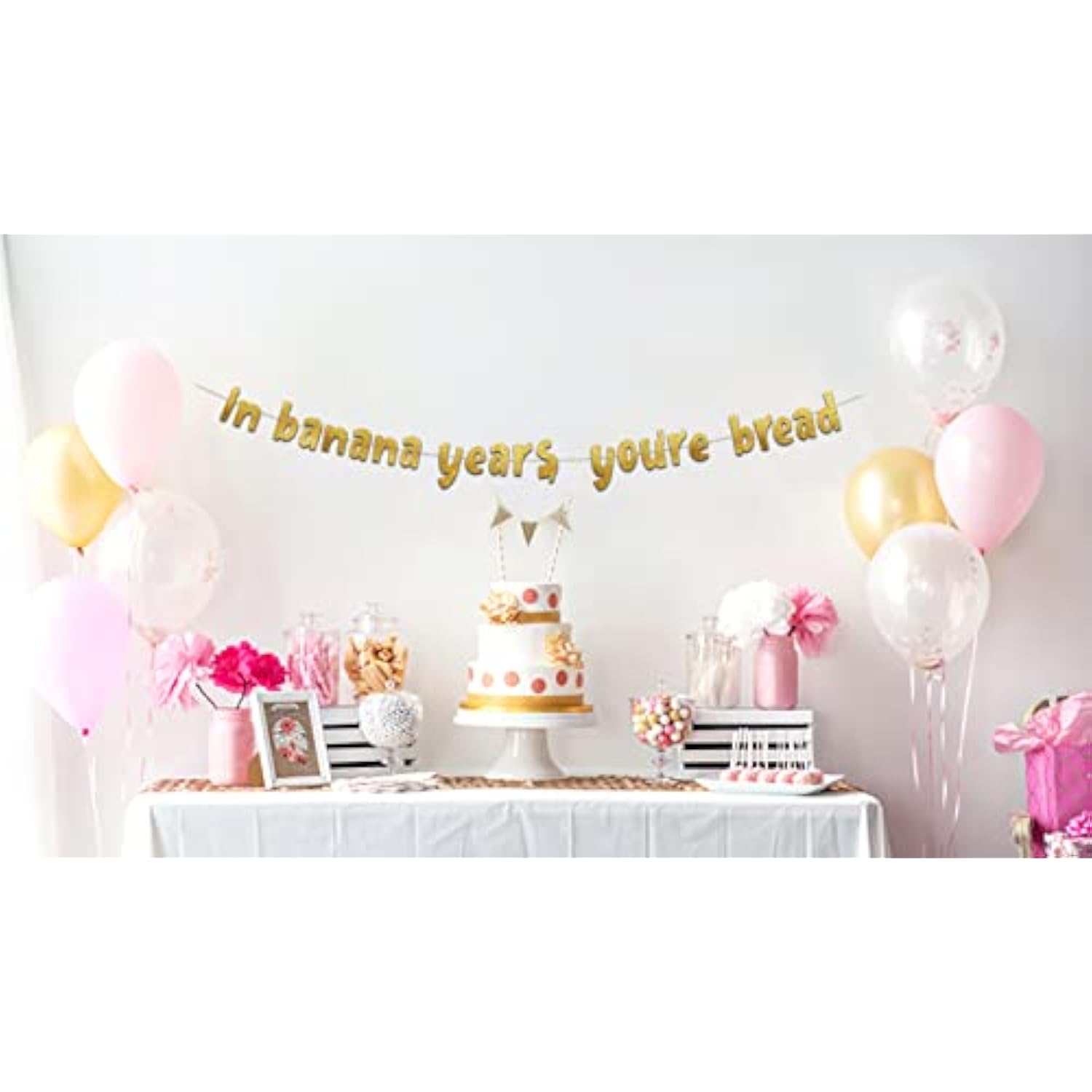 Pre-Strung In Banana Years You’Re Bread Gold Glitter Banner - Funny Retirement Decorations For Men And Women - Retirement Party Supplies And Gifts