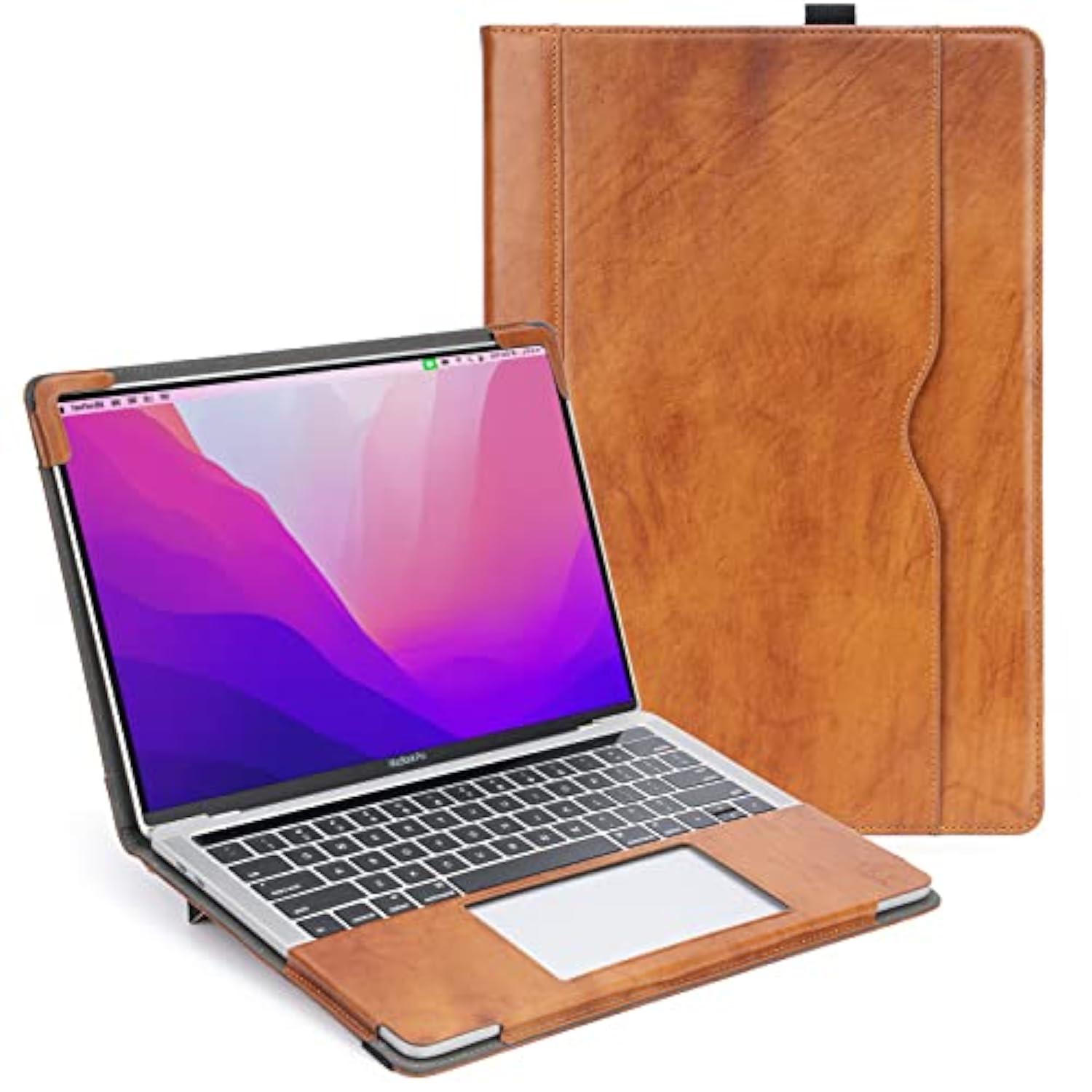 Tytx Compatible With Macbook Pro Genuine Leather Case 13 Inch 2016-2022 (A1989 A1706 A1708 A2159 A2289 A2251 A2338 M1 M2) Laptop Sleeve Protective Folio Book Cover, Genuine Brown