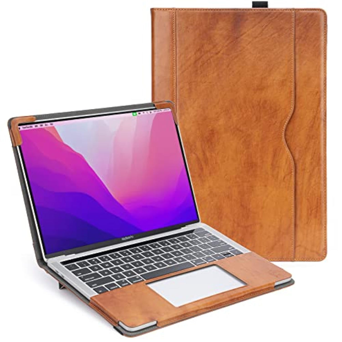Tytx Compatible With Macbook Pro Genuine Leather Case 13 Inch 2016-2022 (A1989 A1706 A1708 A2159 A2289 A2251 A2338 M1 M2) Laptop Sleeve Protective Folio Book Cover, Genuine Brown