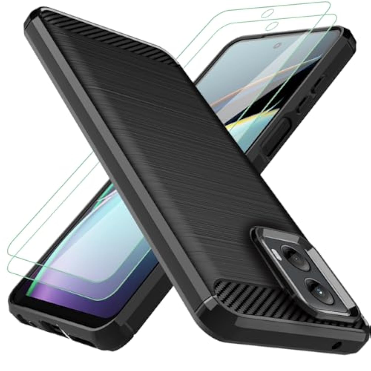 Moto G 5G 2024 Case with 2 Screen Protectors Flexible TPU Shockproof Black