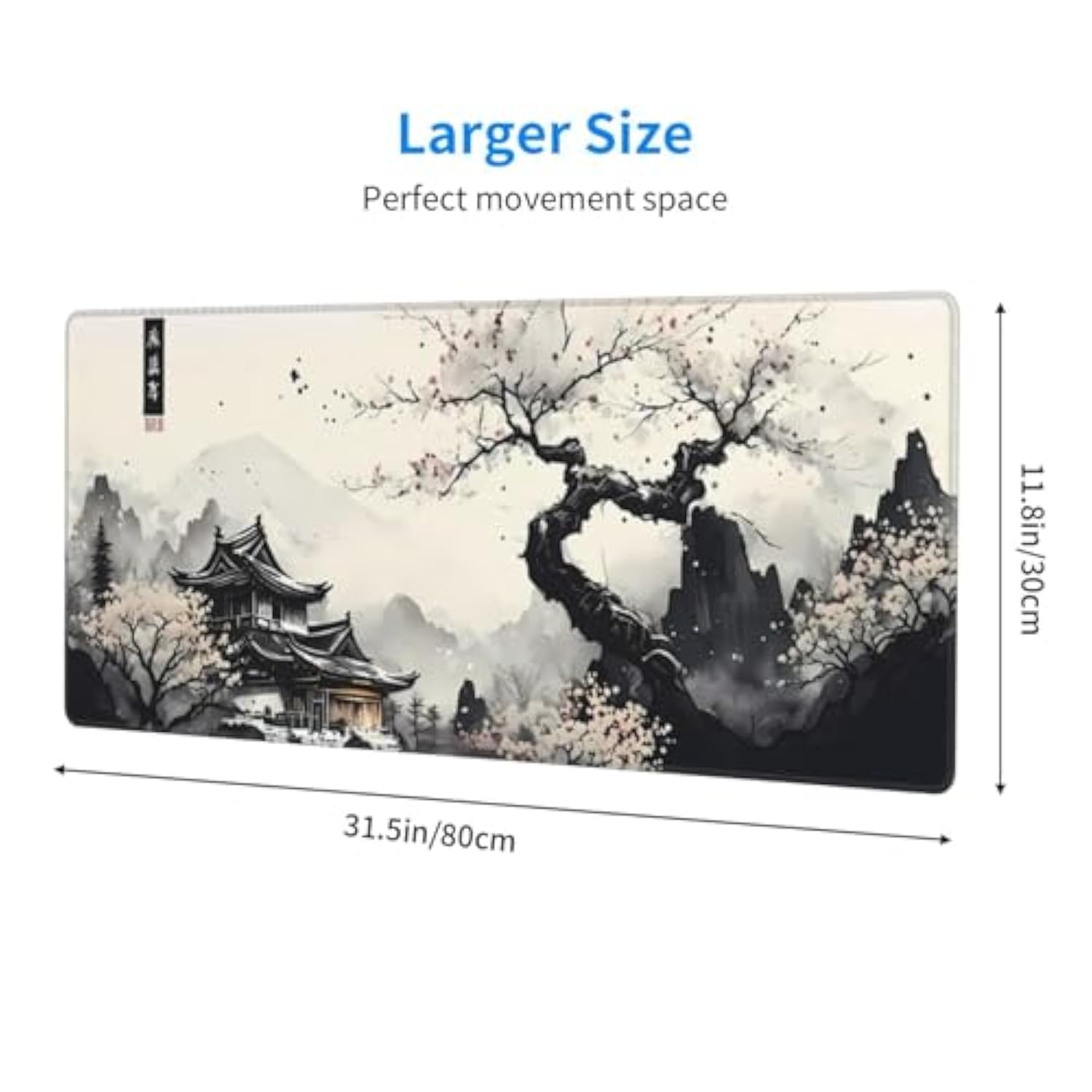 Japanese Mouse Pad, Large Japanese Desk Mat, Xl Anime Gaming Keyboard Mat, Nonslip Rubber Base, Big Extended Desk Protector For Home Office, 31.5”X11.8”