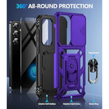 For Samsung Galaxy S24/Samsung Galaxy S25 Case With Screen Protector & Slide Camera Lens Cover, Built-In Ring Stand Protective Phone Case For Samsung S25 Case/Samsung S24 Case (Purple)