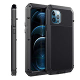 Heavy Duty iPhone 12 Case with Metal Frame and Silicone Screen Protector, 6.1 Inch, Black