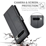 Pixel 9 Pro XL 6.8" Wallet Case, RFID Blocking, PU Leather, Flip Stand - Black
