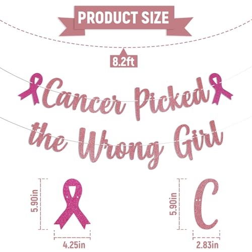 Cancer Picked the Wrong Girl Banner - Cancer Free Decor,Peace Out Chemo Breast Cancer Awareness Party Decorations Rose Gold Glitter