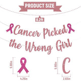 Cancer Picked the Wrong Girl Banner - Cancer Free Decor,Peace Out Chemo Breast Cancer Awareness Party Decorations Rose Gold Glitter