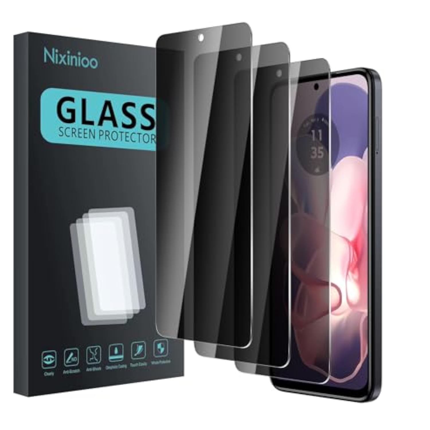 3 Pack Privacy Screen Protector For Motorola Moto G Power 5G 2024, Anti Spy Tempered Glass 9H Hardness, Black Protector Anti Spy, Bubble Free, Anti-Scratch