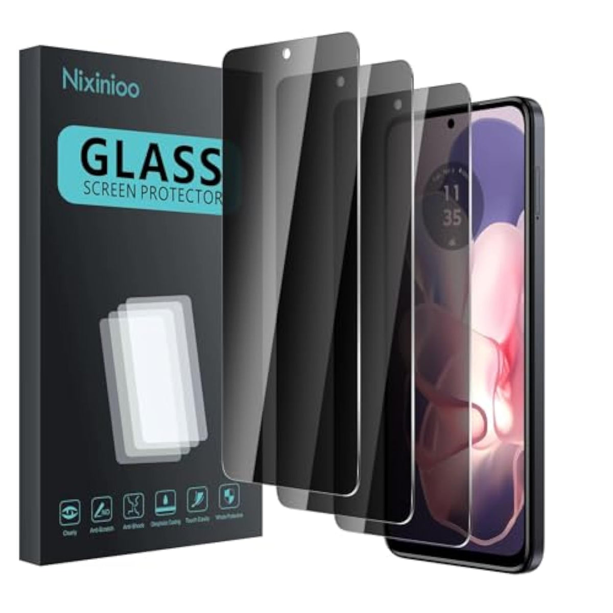 3 Pack Privacy Screen Protector For Motorola Moto G Power 5G 2024, Anti Spy Tempered Glass 9H Hardness, Black Protector Anti Spy, Bubble Free, Anti-Scratch