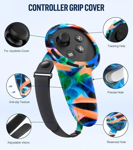 Silicone Cover Set Compatible With Meta/Oculus Quest 3 Accessories, Controller Grips, Vr Shell Cover, Facial Interface Cover, Protective Lens Cover, Tempered Glass Lens Caps, Not Fit Quest 3S