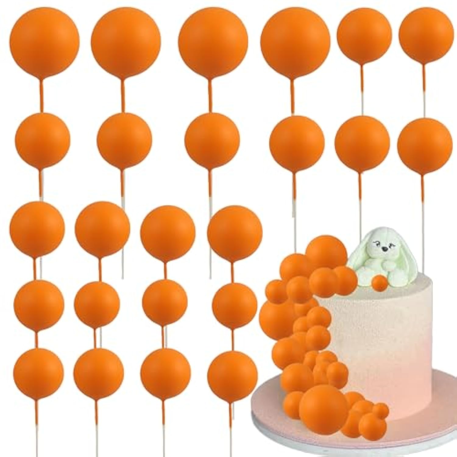 30Pcs Balls Cake Toppers Ball Cake Picks Foam Ball Shaped Cupcake Toppers Mini Balloons Baby Shower Cake Decorations For Wedding Enaggement Bridal Shower Birthday Party Supplies Orange