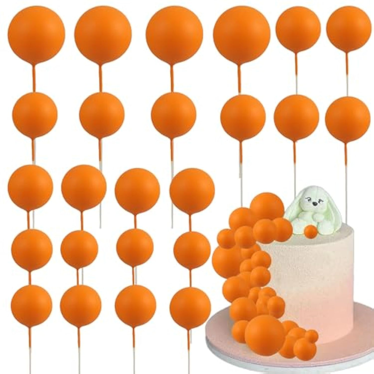 30Pcs Balls Cake Toppers Ball Cake Picks Foam Ball Shaped Cupcake Toppers Mini Balloons Baby Shower Cake Decorations For Wedding Enaggement Bridal Shower Birthday Party Supplies Orange