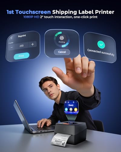 Shipping Label Printer With Touchable Screen, 4X6 Bluetooth Thermal Label Printer With Built-In Label Holder, D420D Thermal Printers For Small Business, Compatible With Usps, Tiktok,