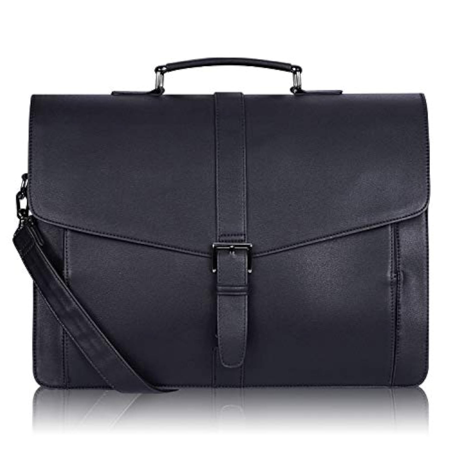Men'S Leather Briefcase 15.6 Inch Laptop Computer Bag For Office/Business/Travel, Large Satchel Professional Leather Messenger Shoulder Bag, Black