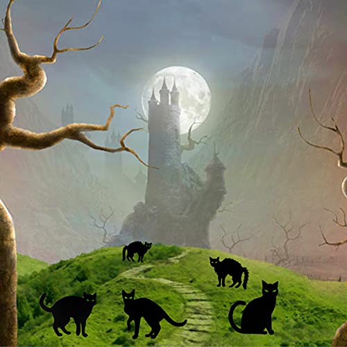 6 Pack Halloween Black Cat Yard Signs with Stakes Scary Silhouette Halloween Decorations for Outdoor Yard Lawn Garden Halloween Decor