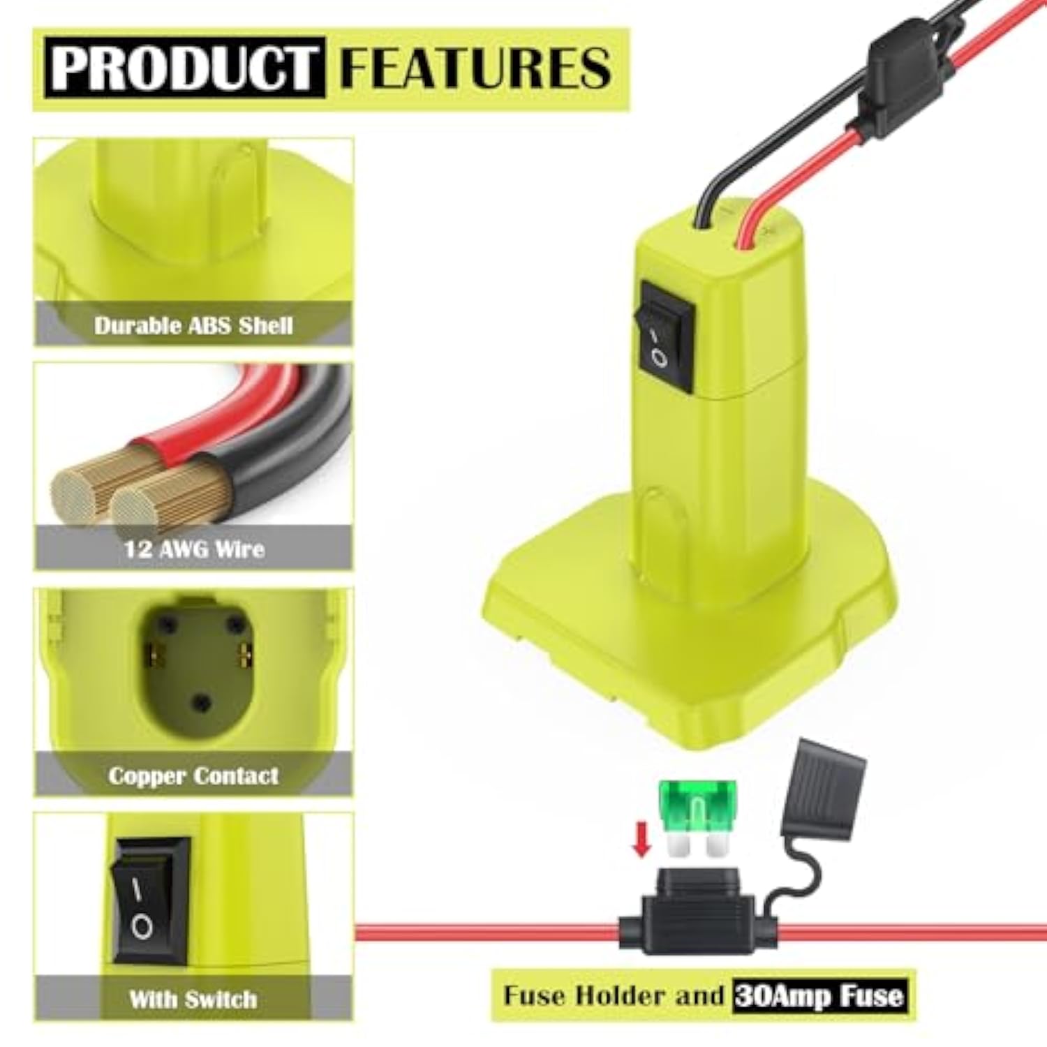 2 Packs Power Wheels Adapter For Ryobi 18V Battery Adapter Power Wheels Battery Conversion Kit With Switch, Fuses & Wire Terminals, 12Awg Wire, Power Connector For Diy Rc Car Toys And Robotics