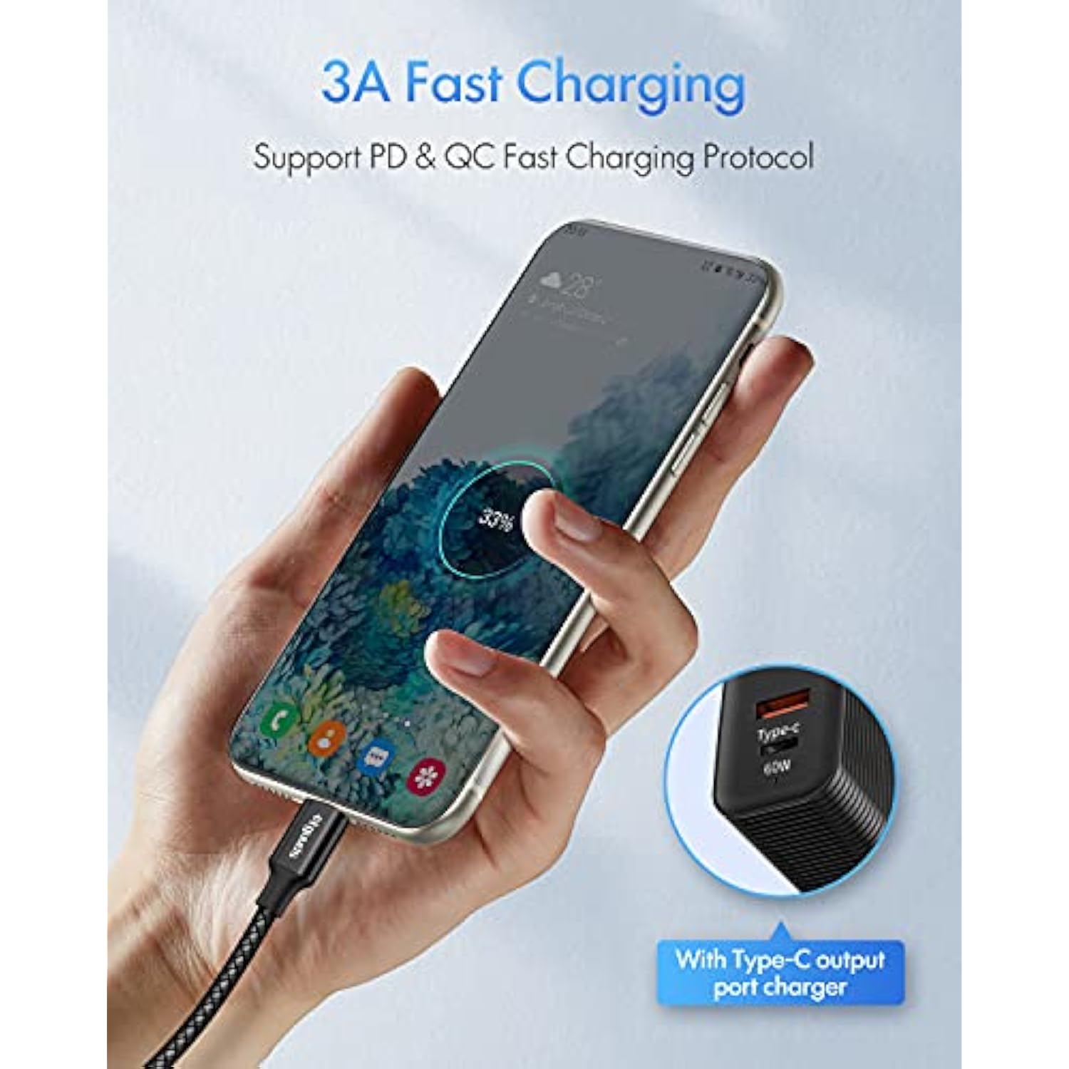 Extra Long Usb-C To Usb-C Cable - 16Ft/5M Pd 60W Fast Charge, Durable Double Braided Nylon Charging Cord 2.0 - Black