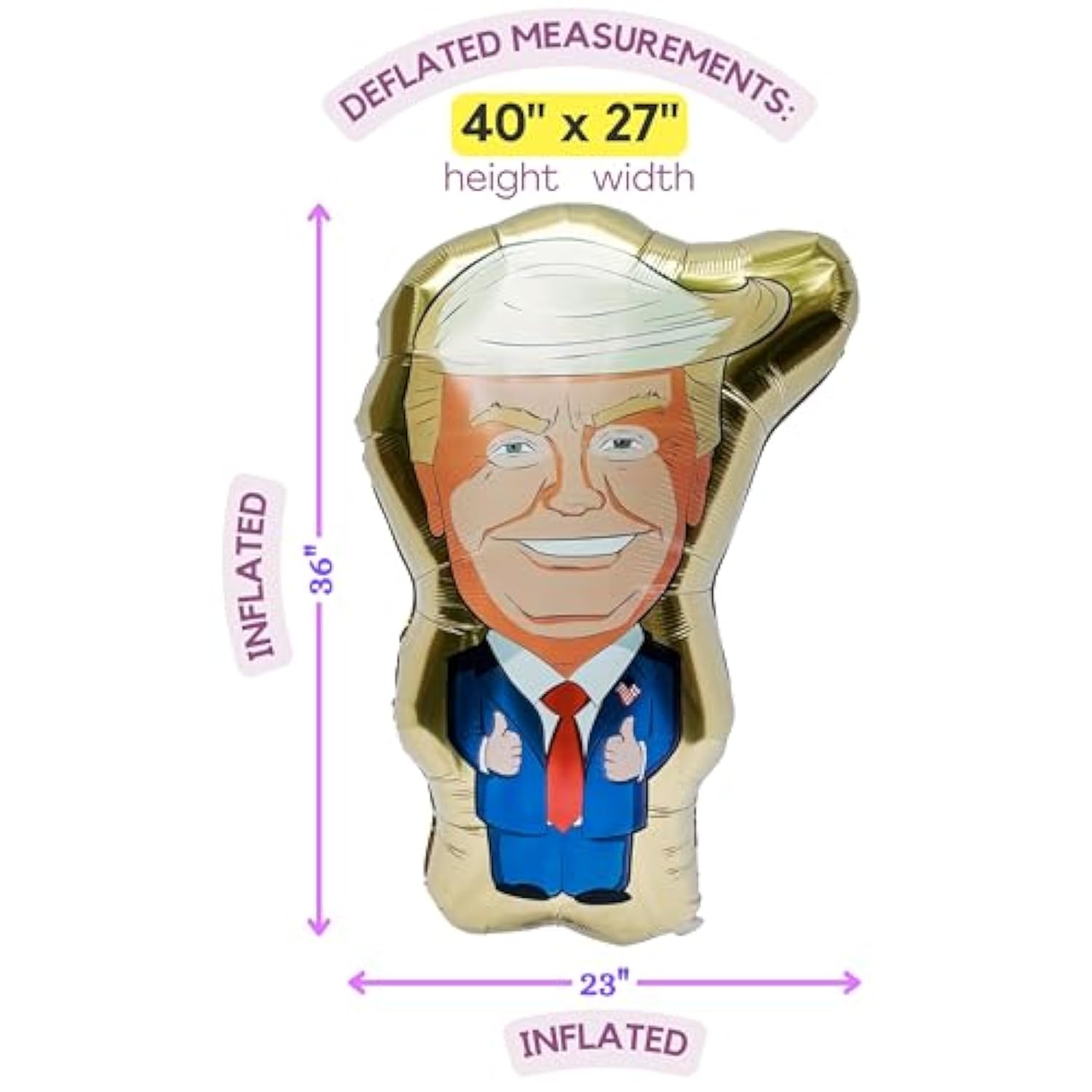 Huge 40-Inch Donald Trump Gold Foil Balloon - Birthday Party Decoration, Political Satire Cartoon, Funny Gift - Perfect For Bbqs, Rallies, And Parties