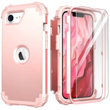 For 16E Case With Screen Protector(2025),Case For Se 4Th Generation,Hybrid 3 In 1 Shock Absorption Slim Fit Heavy Duty Hard Pc Cover Soft Silicone Bumper Full Body Cover,Rose Gold