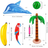 Inflatable Luau Party Set 2 Pack Palm Trees 4 Pack Inflatable Watermelon 12 Pack Hawaiian Flowers 12 Pack Monstera Leaves 20 Pack Balloons Wingless Parrot Flamingo Banana For Party Supply
