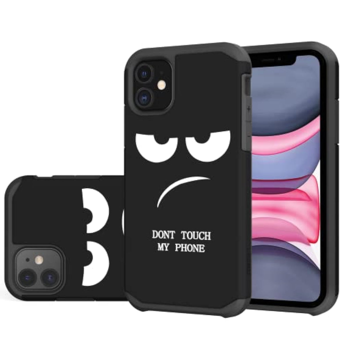For Iphone 11 Case, Cute [Don'T Touch My Phone] Shockproof Dual Layer Heavy Duty Protective Silicone Plastic Cover For Girls Women Boys Men Phone Case (Iphone 11 6.1-Inch)