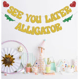 See You Later Alligator Banner Funny Gold Glitter Retirement Farewell Decor