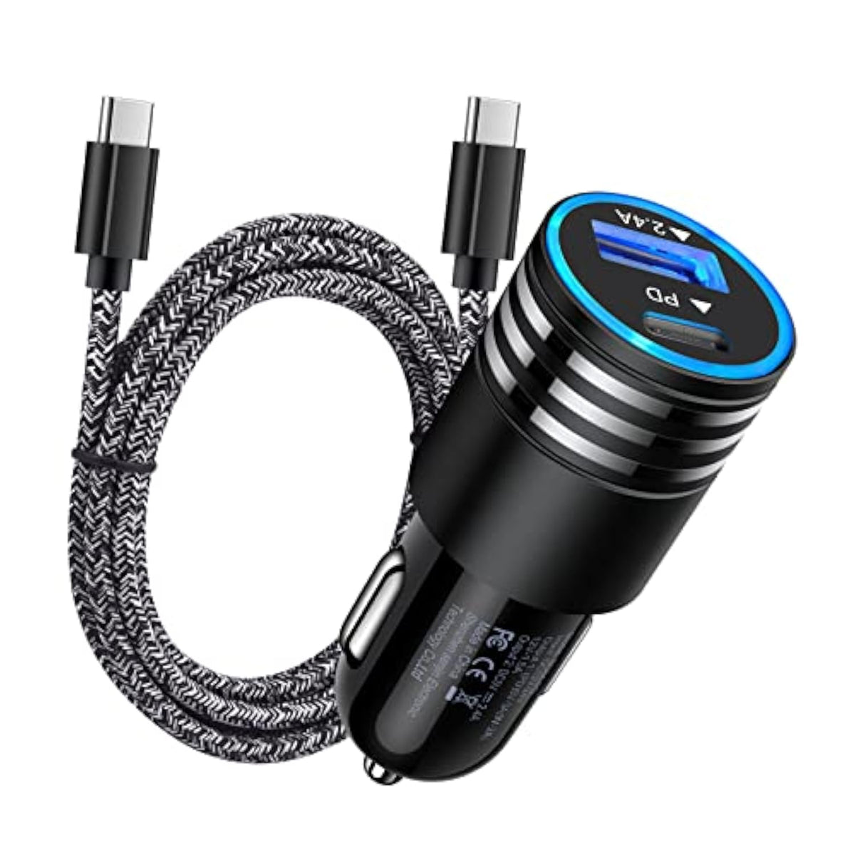 30W Fast Iphone Car Charger Type C Cigarette Lighter Adapter Car Plug With 3Ft Usb C To Usb C Fast Charging Cable For Iphone 17 Pro Max 17 Air 16E 16 15 Plus,Samsung S25 S24 S23,Google Pixel 10 9 8