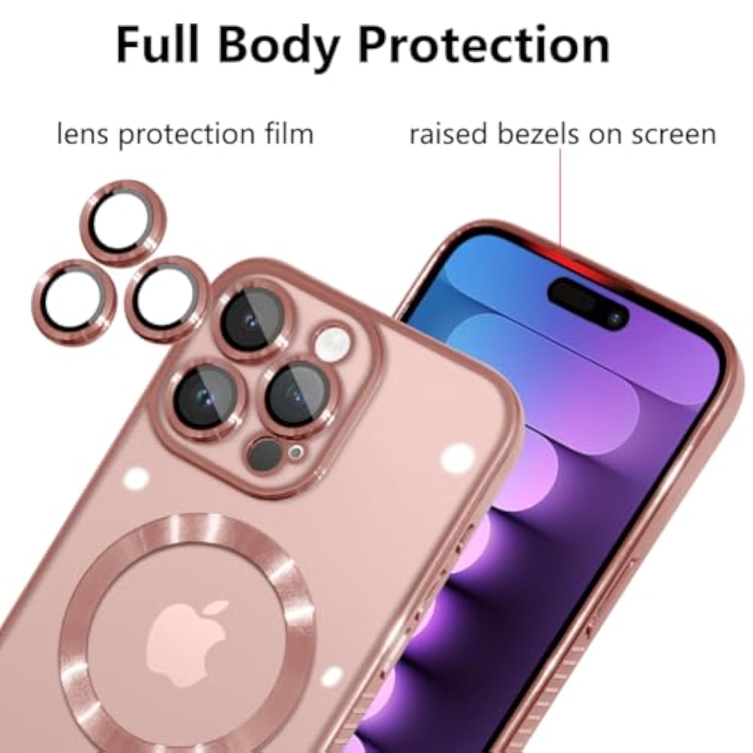 Designed For Iphone 15 Pro Case Magnetic Clear Slim Case For Women Men Full Camera Protector Anti-Yellowing Shockproof Compatible With Magsafe Cover 15 Pro Rose Gold
