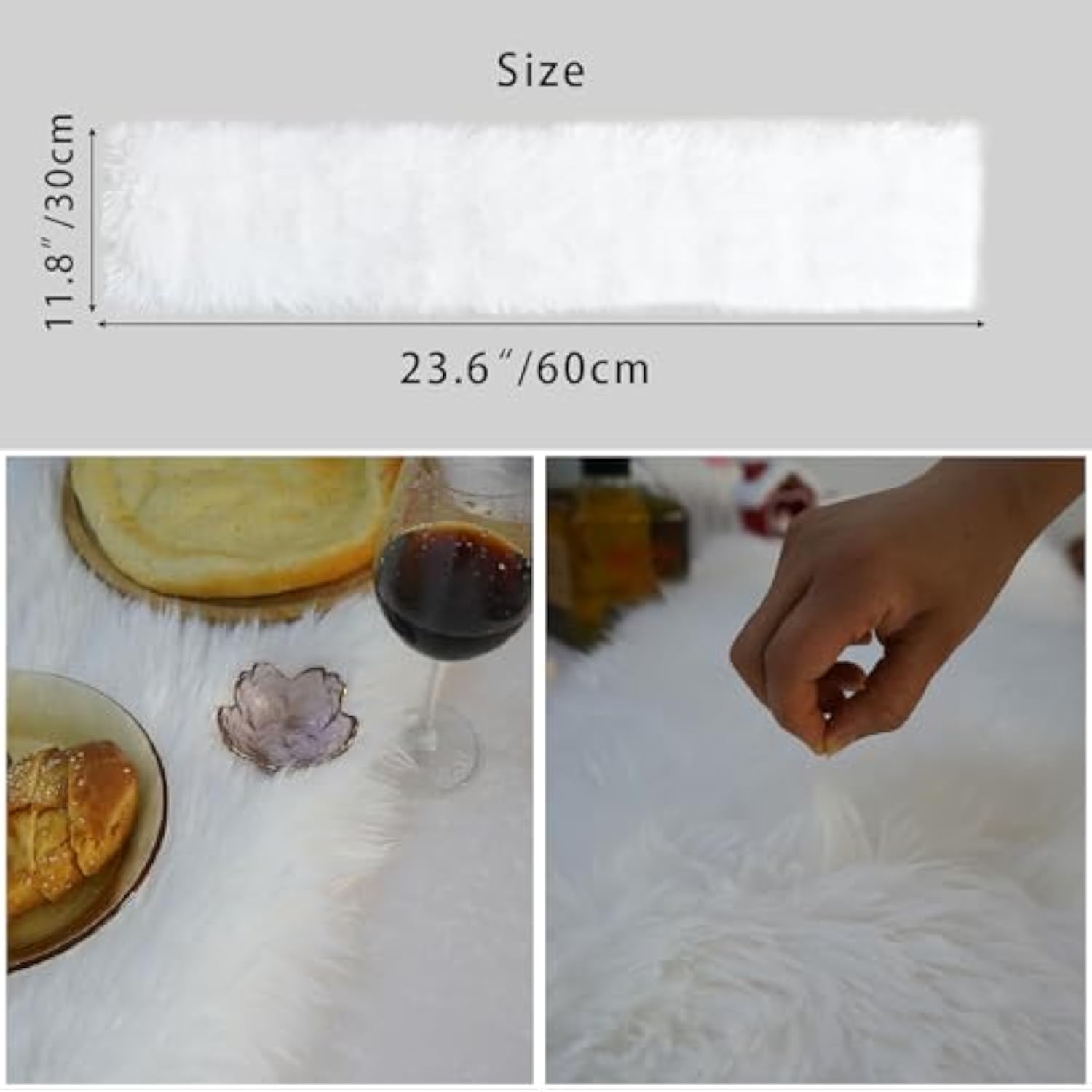 Christmas Table Runner,Faux Fur Table Runner,White Fur Table Runners Decoration For Xmas Wedding Birthday Friendsgiving Party Winter Dining Table(11.8 X 23.6 Inch)