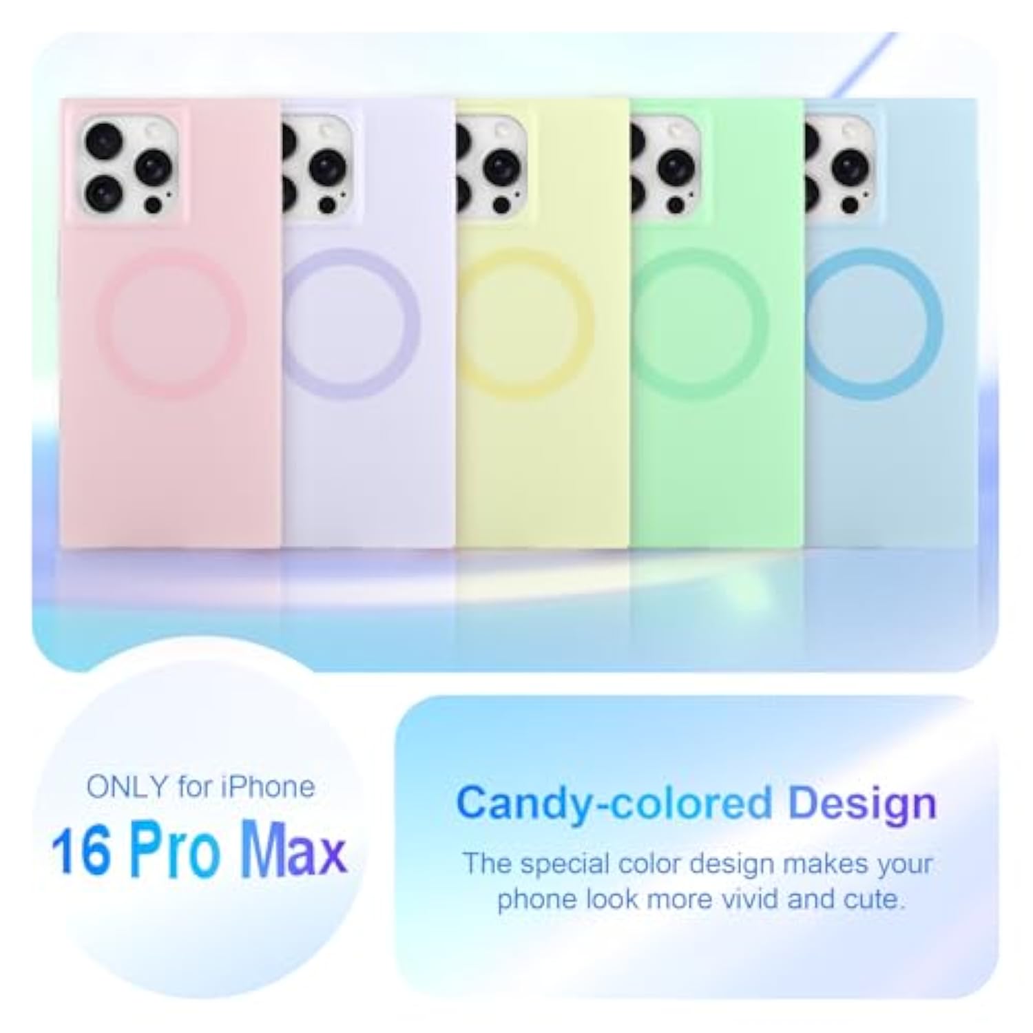 Rectangle Case For Iphone 16 Pro Max Case For Women Girls Boys [Compatible With Magsafe] Cute Candy Color Design, Kawaii Aesthetic Girly Magnetic Protective Phone Cover, Light Pink