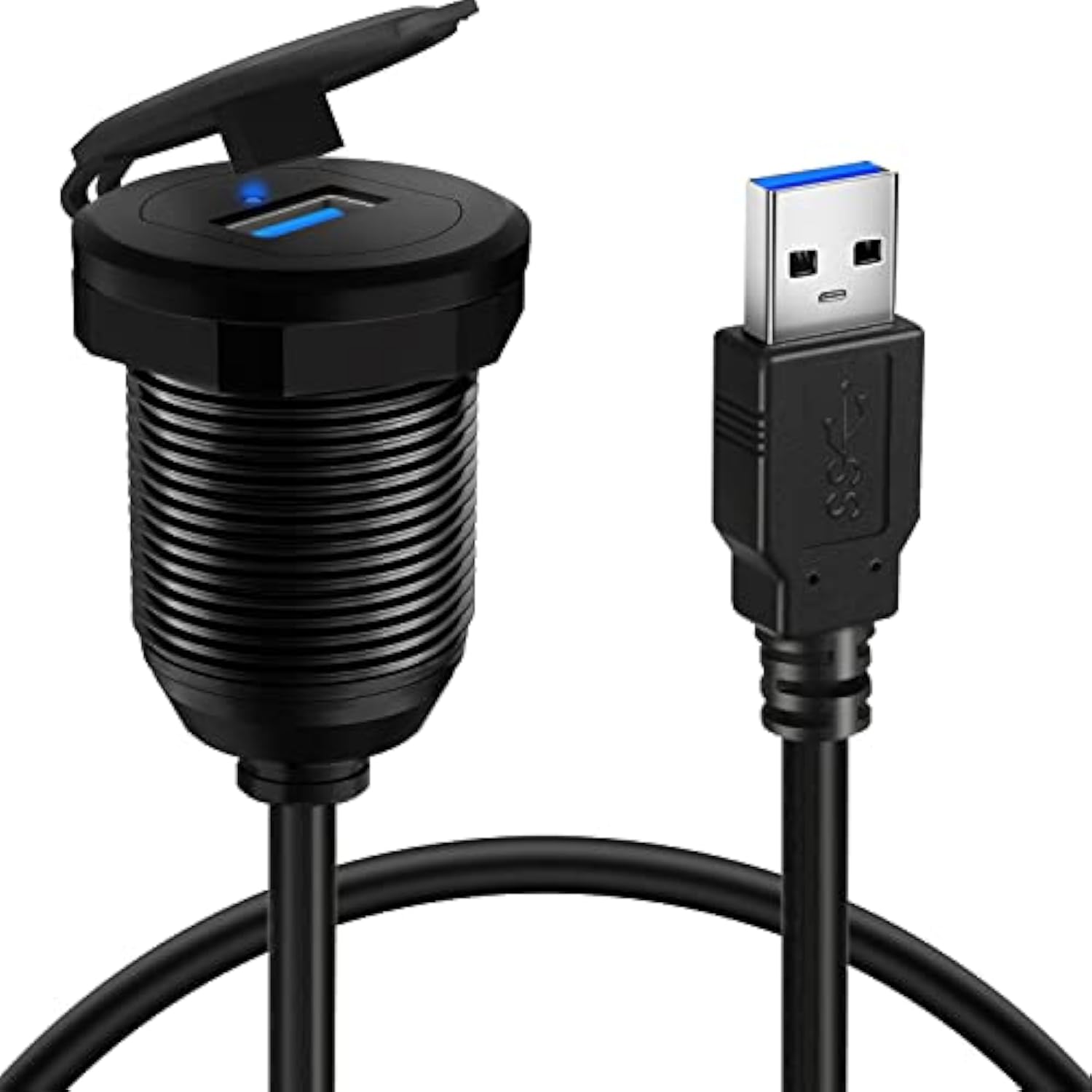 Alloy Single Port Usb 3.0 Dashboard Port Car Mount Flush Cable, Male To Female