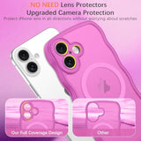 For Iphone 16 Case Cute, Curly Wave Iphone16 Phone Case [Compatible With Magsafe], [Full Camera Protection] Slim Shockproof Translucent Matte 16 Magnetic Cover For Women Girls, Berry Pink