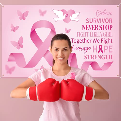 Breast Cancer Awareness Banner Decorations - Pink Ribbon Backdrop Hope Background Party Supplies Decors