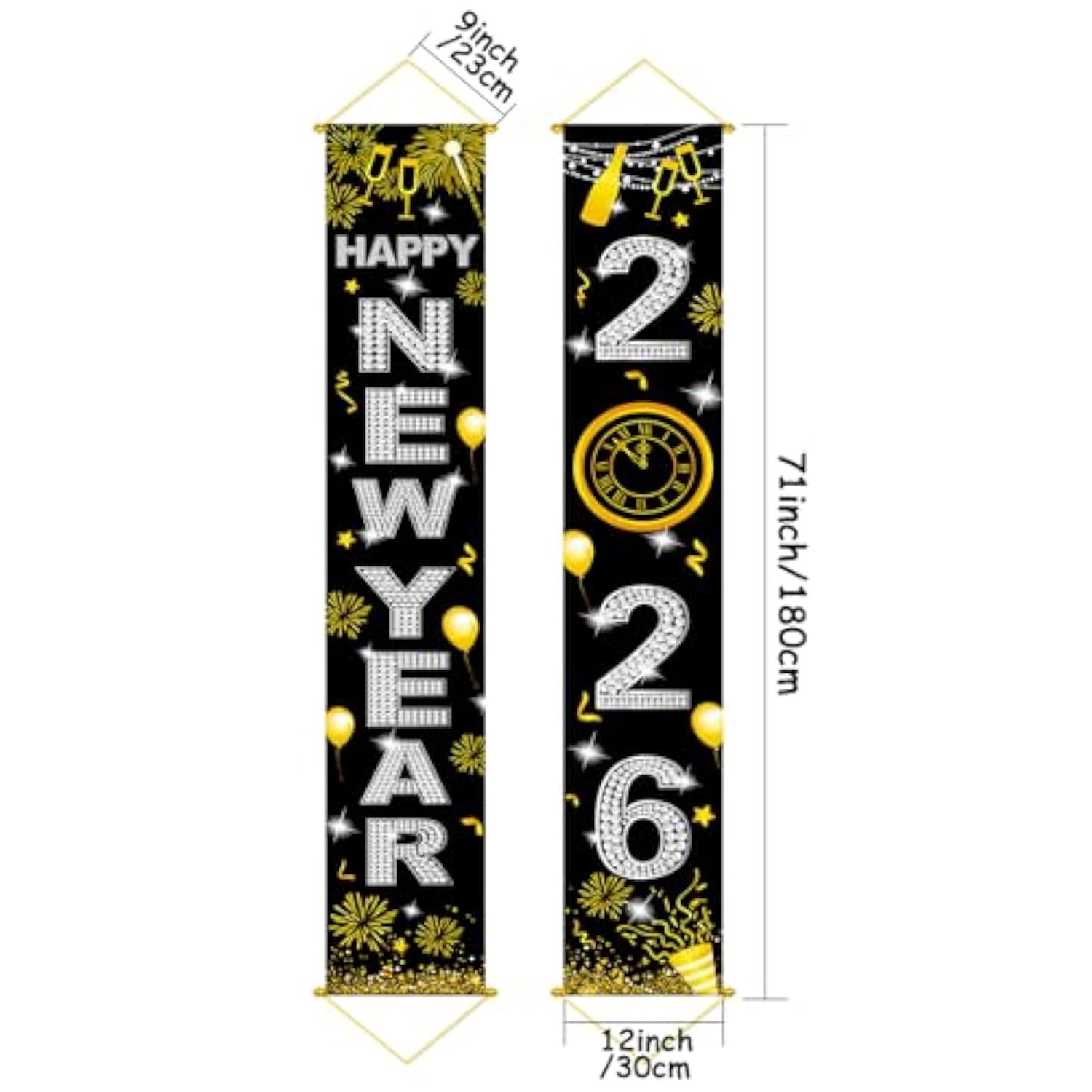 Upgraded, Ideal New Years Eve Party Supplies 2026, 300D Premium New Year Banner, Large 71X12In (With 2Pcs Golden Hanging Rod) (Classic Diamond Style Design) Hd Printing, Perfect For Nye Decorations