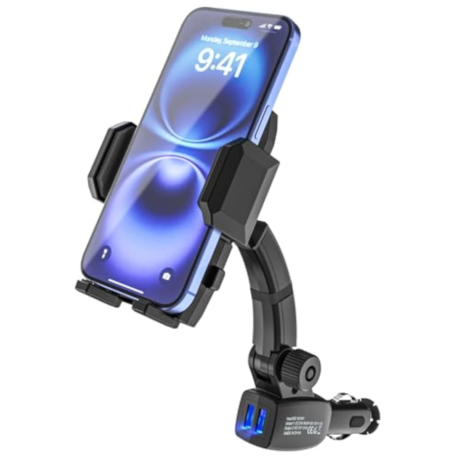 Cigarette Lighter Phone Holder Car Mount Charger [Dual Usb Fast Charging] Car Cigarette Lighter Socket Phone Mount With Adjustable Arm, Car Phone Holder Charger For Iphone 16 Pro, Galaxy S24