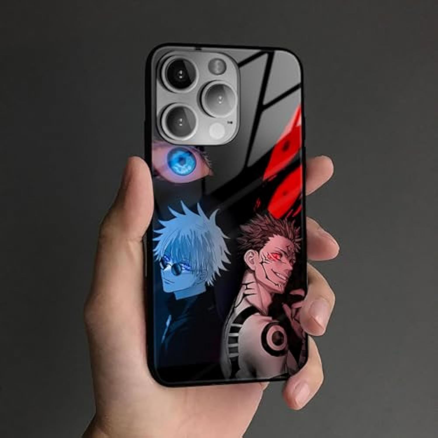 Satoru-Gojo And Ryomen Sukuna Anime Glossy Glass Creative Phone Case, Manga Pattern, Black Soft Silicone Shell For Iphone 16 Pro Max