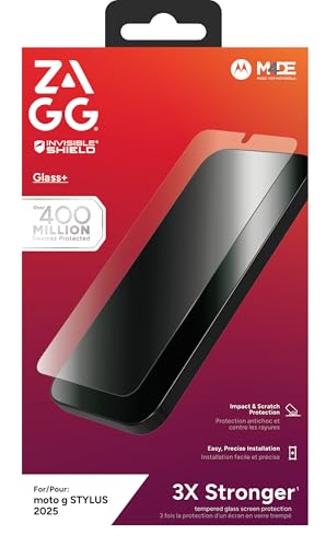 ZAGG Glass+ Motorola Moto g STYLUS 2026/ 2025 Screen Protector Extreme Impact & Shatter Protection, Scratch-Resistant, Smudge-Resistant, Fingerprint