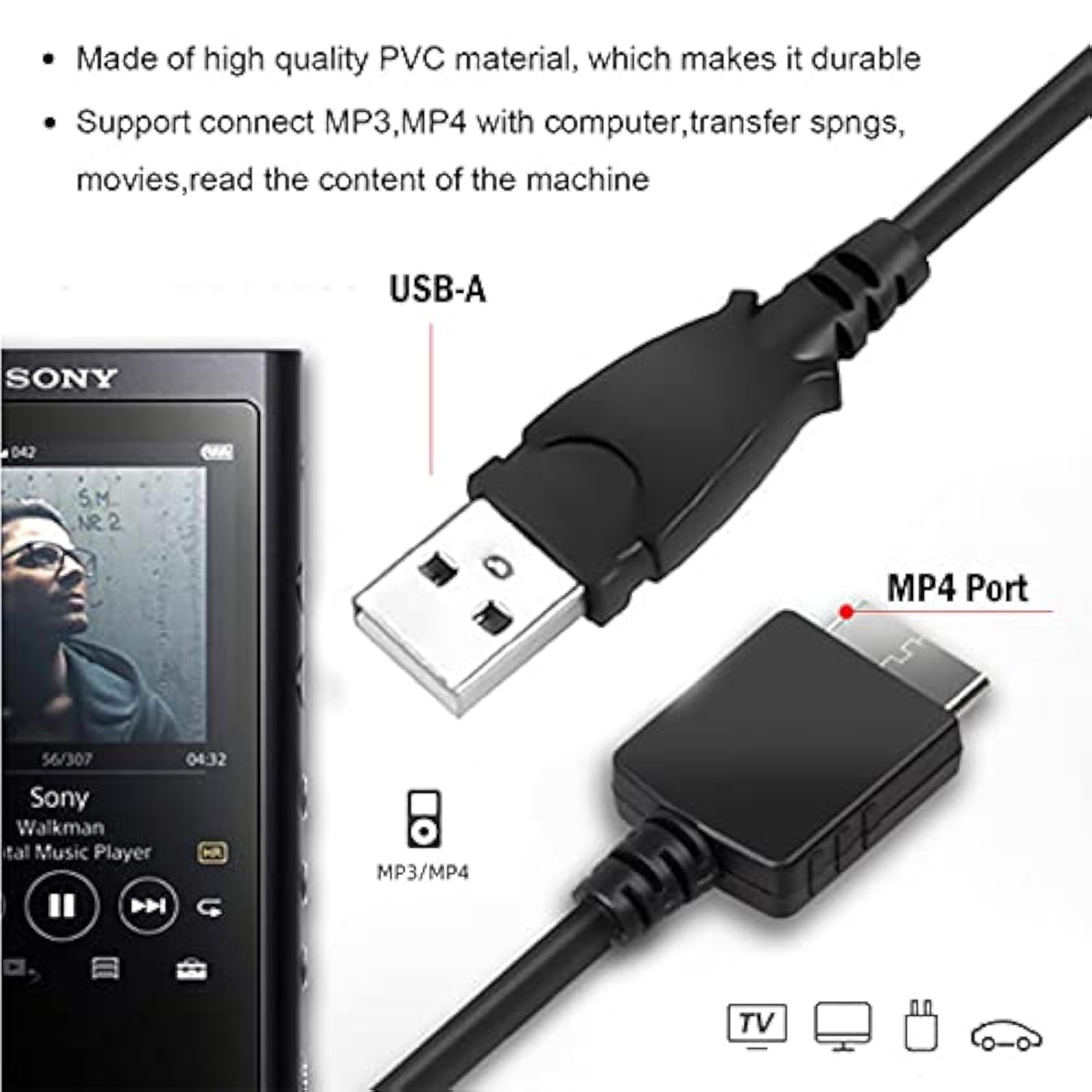 Mp3 Player Charger Cable Compatible With Sony Walkman Nwz Mp3, Charging Cord F