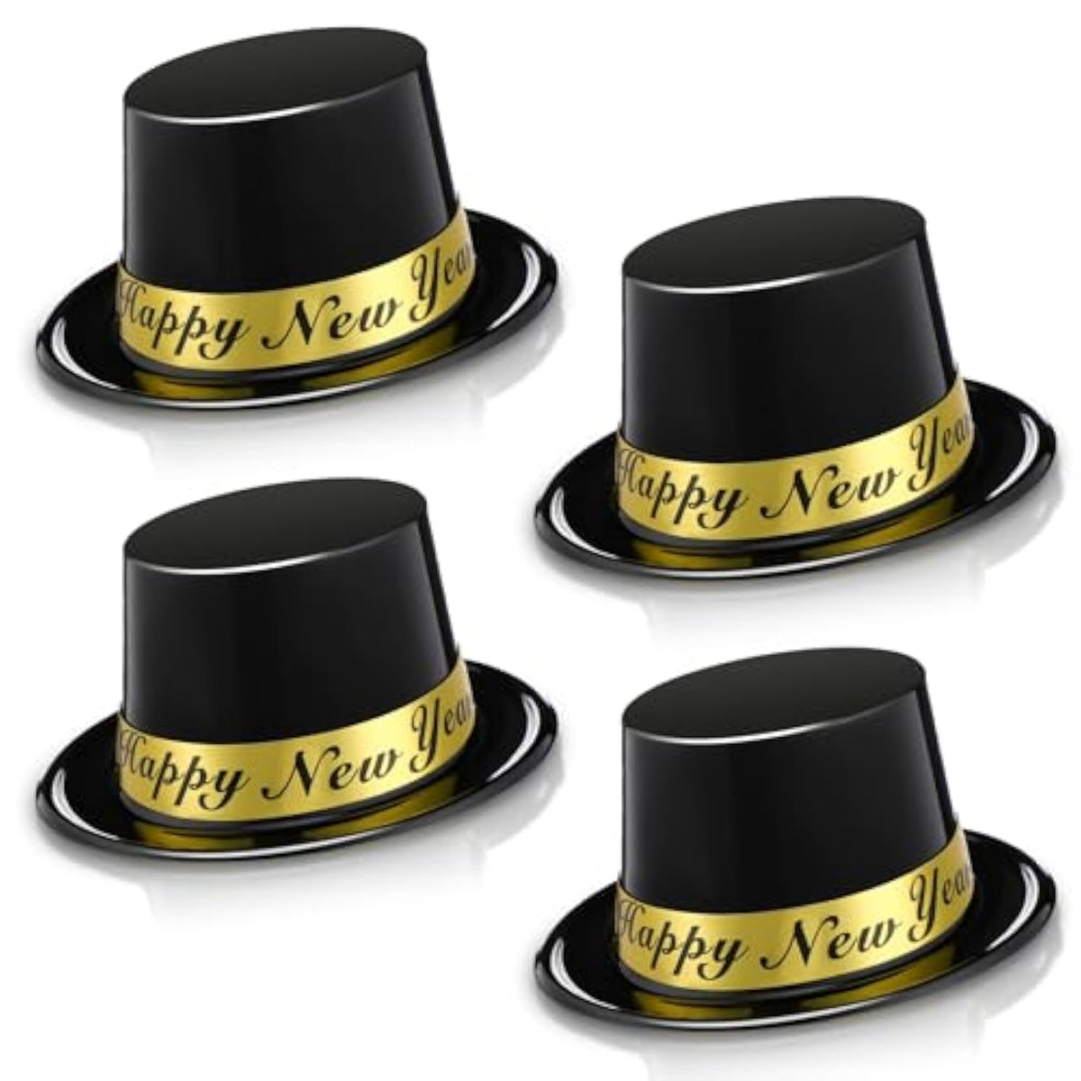4 Pcs Black Happy New Year 2026 Top Hats Party Accessories