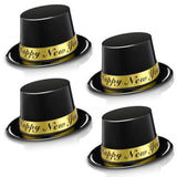 4 Pcs Black Happy New Year 2026 Top Hats Party Accessories