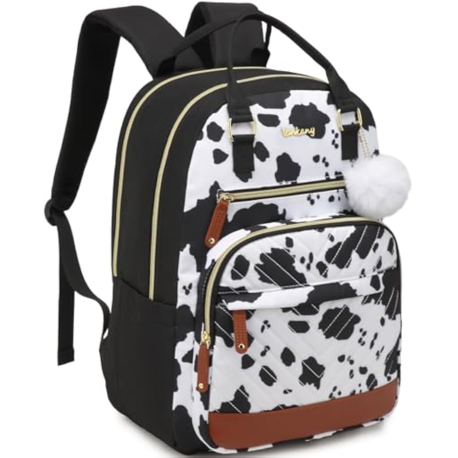 Designer Backpack Purse For Women, Water-Repellent Commuter Travel Bag With Laptop Sleeve, Computer Bag Rucksack For Work Casual, Cowprint Brown