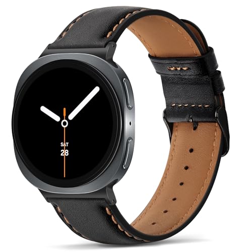 Leather Bands Compatible with Samsung Galaxy Watch 8 40mm 44mm, Genuine Leather Strap Compatible with Samsung Galaxy Watch 8 Classic 46mm, Black