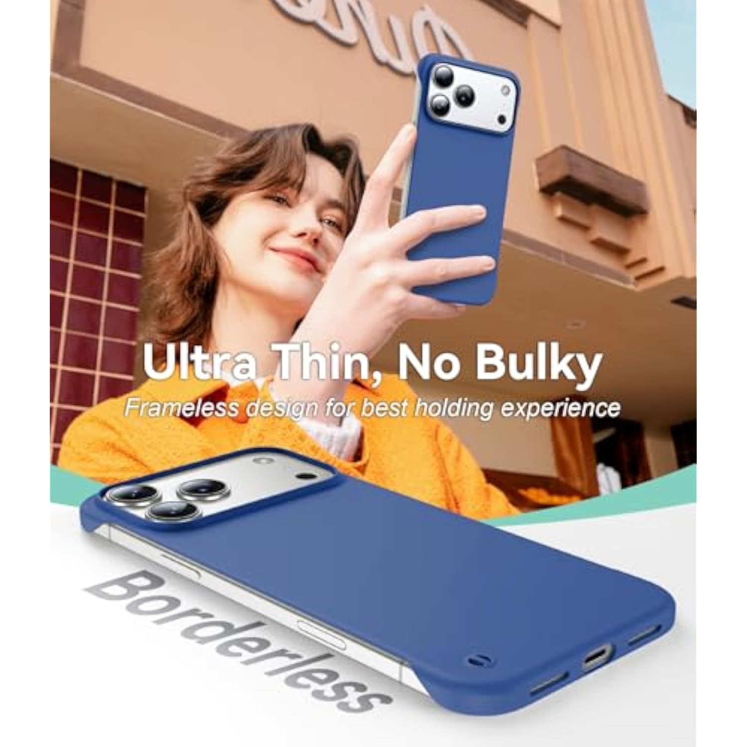 Magnetic Slim Case Fit For Iphone 17 Pro Max Phone Case 6.9"(2025) Ultra-Thin Lightweight Durable Frameless Matte Hard For Magsafe Cover Case With Pull Ring Shockproof Non Slip Rope-Blue