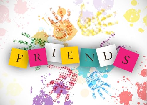 7x5ft Fabric Friends Theme Backdrop Splashed Ink Handprint Rainbow Color Friends Background Friendship Theme Party Decorations Banner School Event Photoshoot Props