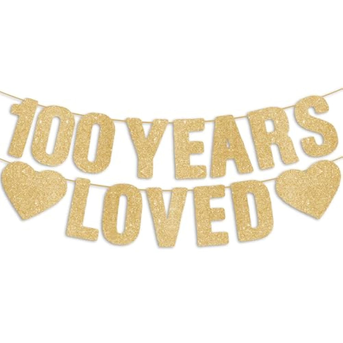 100Th Birthday Party Decorations For Women & Men, Pre-Strung 100 Years Loved Banner - Gold Glitter, Happy 100 Year Old Birthday Sign Gifts For Him & Her