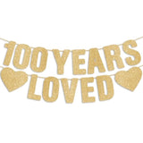 100Th Birthday Party Decorations For Women & Men, Pre-Strung 100 Years Loved Banner - Gold Glitter, Happy 100 Year Old Birthday Sign Gifts For Him & Her